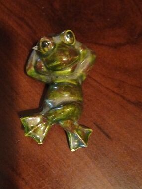 Hand-Painted Green Ceramic Frog Accent Figurine